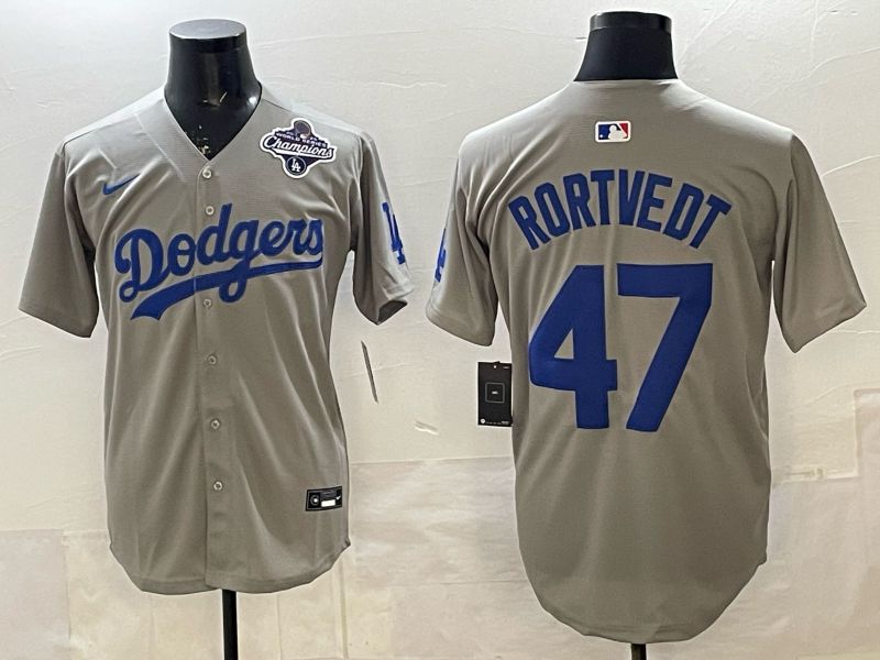 Men 2026 Nike Los Angeles Dodgers #47 Rortvedt Grey Game MLB Jersey 02->los angeles dodgers->MLB Jersey